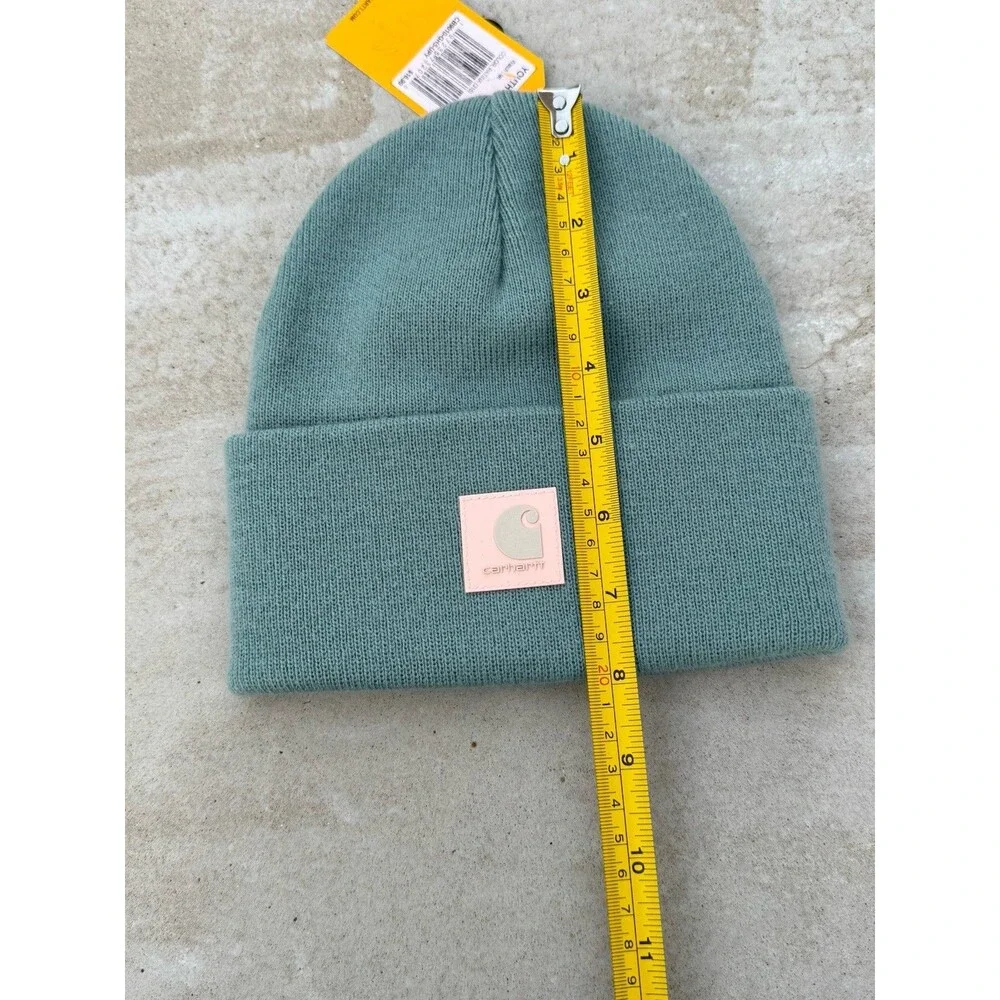 Carhartt Kids Knit A18 Rubber Patch Beanie Beanie Hat In Pantina New With Tags - Picture 6 of 8